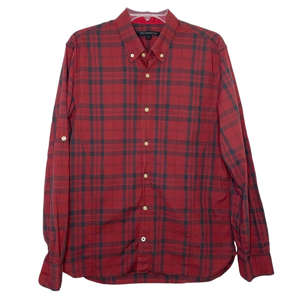 John Varvatos USA 100% Cotton Red Plaid Button Down Mens Shirt Long Sleeve M